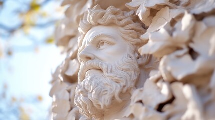 Ornate stone carved head, detailed facial features