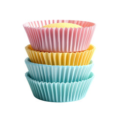 Colorful silicone cupcake liners stacked together, perfect for baking and adding a fun touch to desserts.