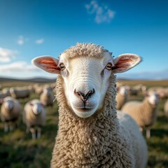 Curious Sheep on a Countryside Farm with Peaceful Background