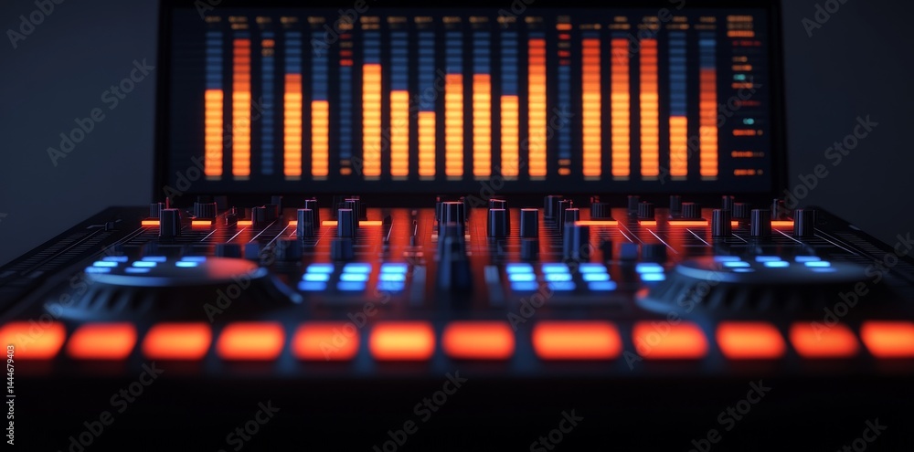 Poster a futuristic digital circuit board featuring glowing components and flowing data streams that highli