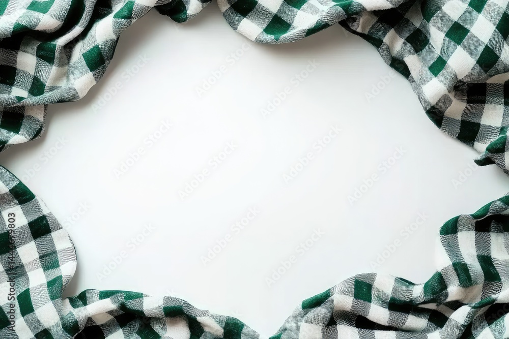 Aufkleber green and white checkered fabric draped in a circular frame on a white background