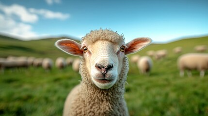 Obraz premium Curious Sheep on a Countryside Farm with Peaceful Background