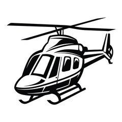Striking Isolated Black and White Helicopter Silhouette on Clean White Background