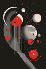 Obraz premium Abstract Geometric Composition with Red and Grey Shapes on Dark Background