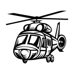 Isolated Stylized Monochrome Helicopter on White Background | Aviation Art