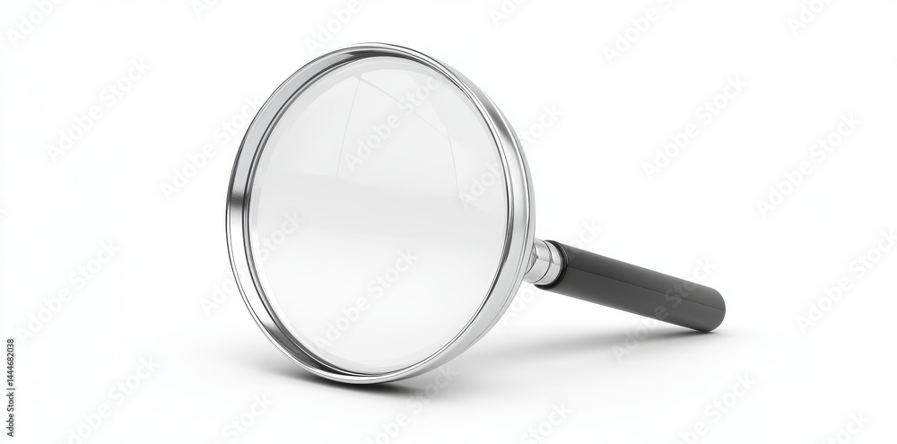 Poster a magnifying glass rests on a table in a well-lit space, where a light reflection amplifies its clar