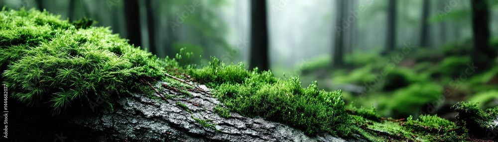 Aufkleber green moss between grass and forest with relax mood concept. lush green moss covering a fallen tree 