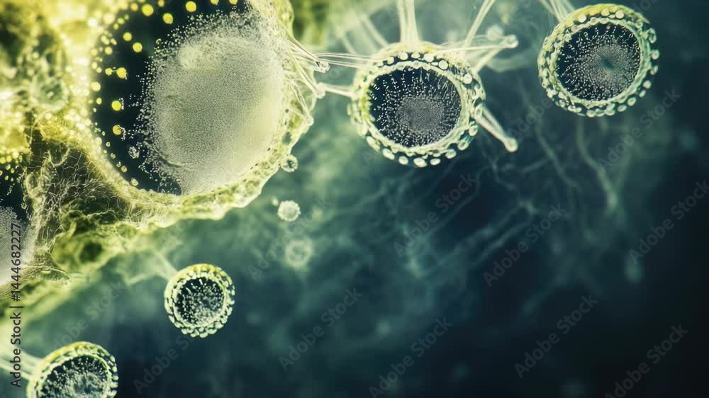 Poster a detailed image of several cells clustered together, suitable for use in educational or scientific 