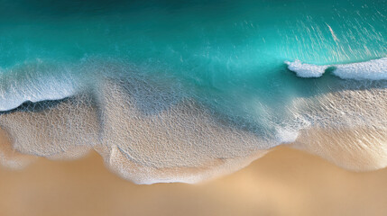 Aerial View of Turquoise Ocean Waves on a Sandy Beach