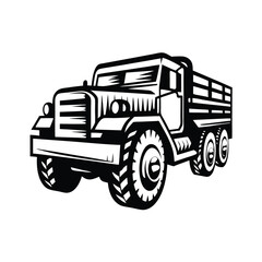 Bold Black and White Truck Depicting a HeavyDuty Vehicle, Detailed Tires