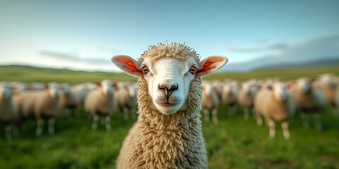 Obraz premium Curious Sheep on a Countryside Farm with Peaceful Background