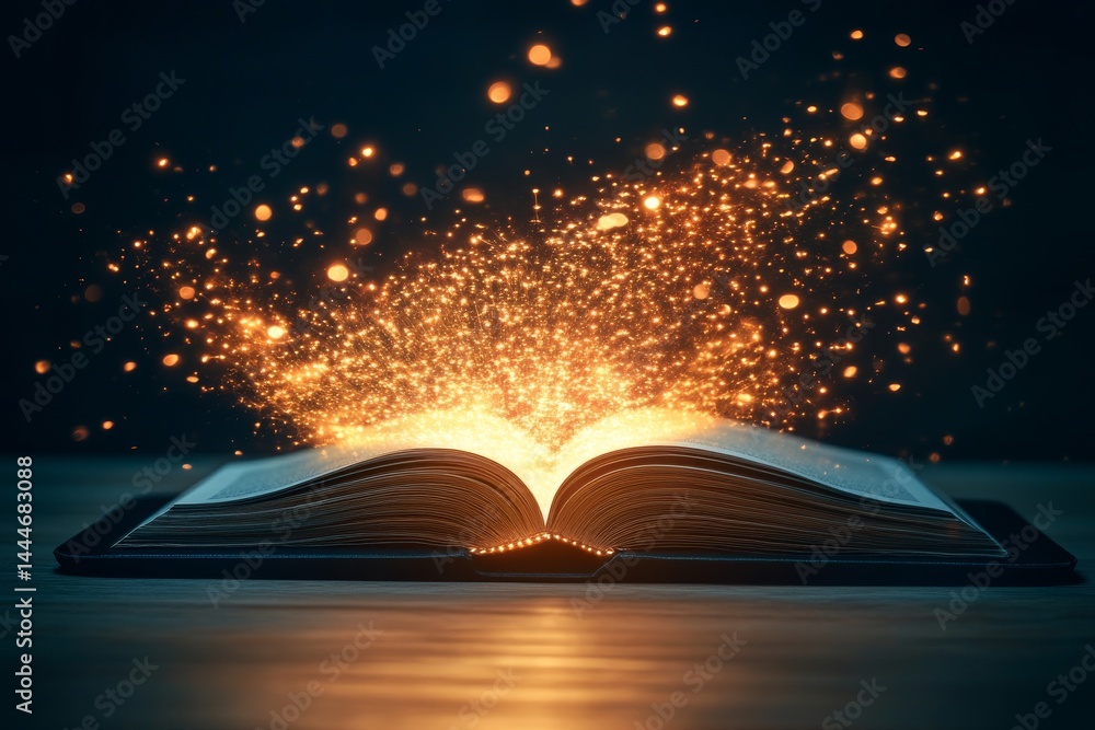 Poster digital light on a laptop transforms book pages into a creative concept design during a session