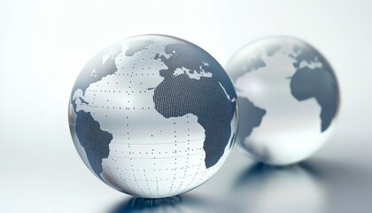 Two clear globes display continents with subtle shading.