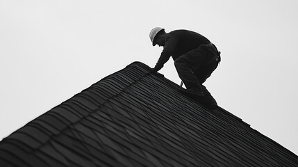 Roofing Contractor Working on a Building Roof