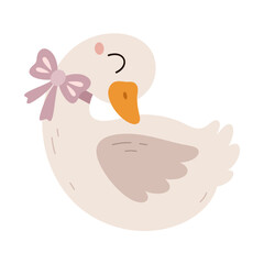 Groovy silly goose isolated cartoon character. Silly goose on the loose. Funny goose hand drawn vector illustration in flat style.