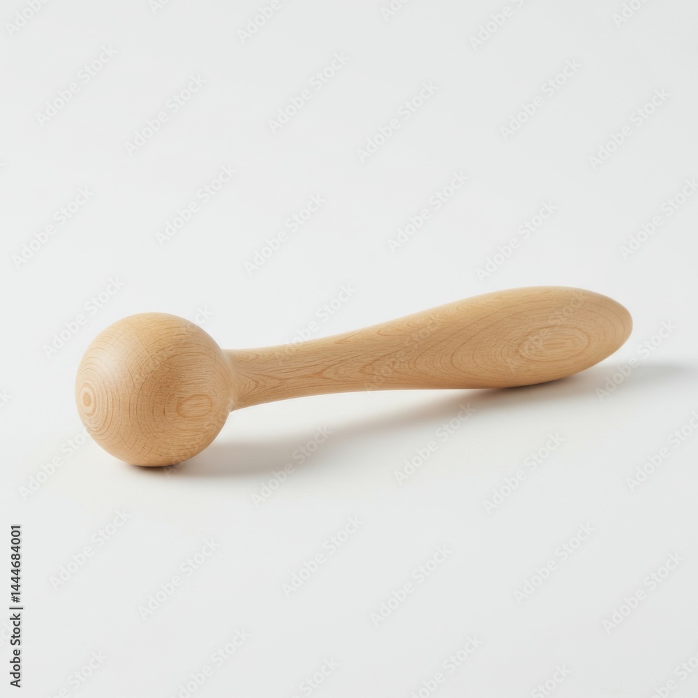 Poster a light brown wooden mallet with a round head and handle on a white surface in a studio setting