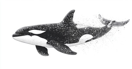 Fototapeta premium Pointillist Orca Whale Illustration Black and White