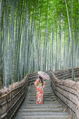 Landscape View Of Beautiful Bamboo Forest And Trails In Spring, Adashino Nembutsuji Temple, Sagano, Arashiyama, Kyoto, Japan