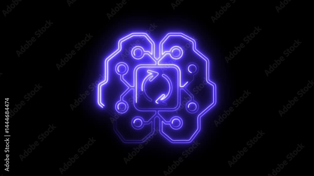 Poster neon brain circuit with recycle arrows innovation and artificial intelligence concept