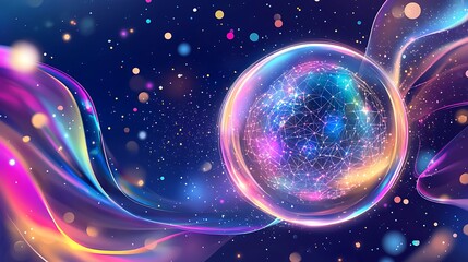 Vivid Abstract Digital Art with Colorful Bokeh and Starry Background