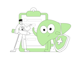 National Liver Protection Day Medical Characters Flat Vector Concept Operation Hand Drawn Illustration
