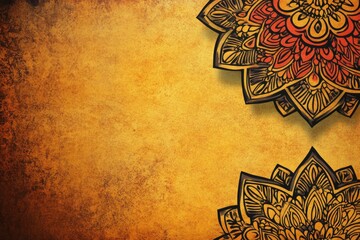 Vintage-toned background with ornate floral designs  Complex, intricate patterns in warm colors