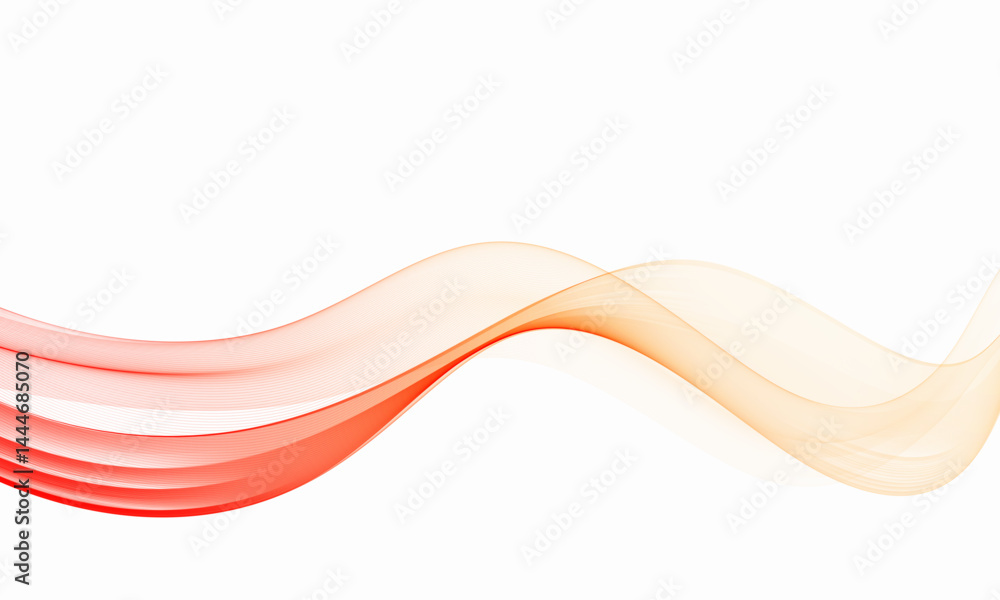 Poster smooth vector wave in red and orange on a white background, elegant curves with fine lines and warm 