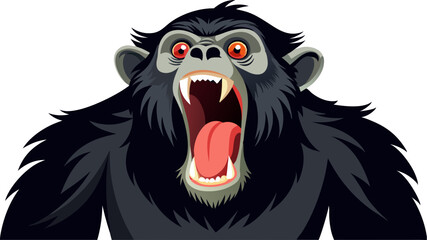 Obraz premium Roaring Angry Ape Vector Illustration – Fierce Wild Animal with Open Mouth and Sharp Fangs