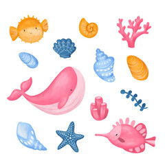 sea animals collection illustration. seamless pattern with sea animals. Colorful pattern design summer beach