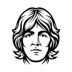 Abstract Black and White Portrait of a Man with Wavy Hair, Minimalist Line Art Face