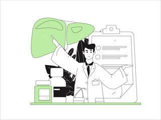 National Liver Protection Day Medical Characters Flat Vector Concept Operation Hand Drawn Illustration
