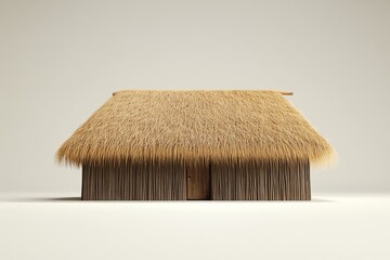 A charming thatched cottage featuring wooden accents and soft illumination, nestled in a peaceful environment