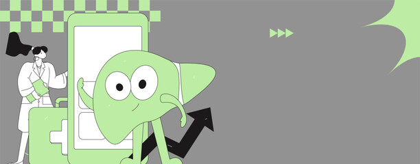 National Liver Protection Day Medical Characters Flat Vector Concept Operation Hand Drawn Illustration
