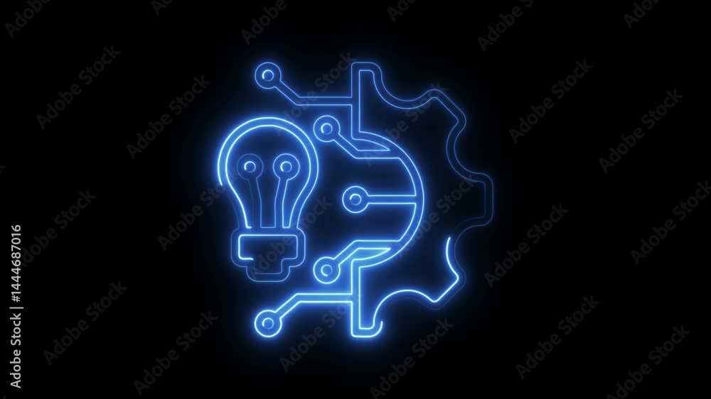 Poster digital idea generation with tech gear and neon light animation background innovation concept animat
