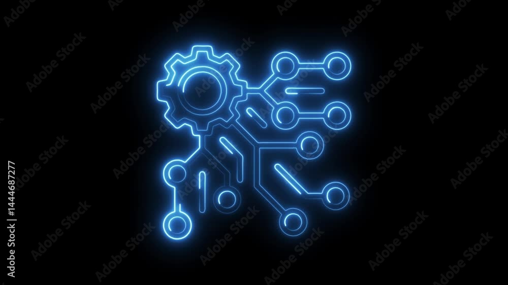 Poster neon circuit board gear technology background glow futuristic digital network connection structure e