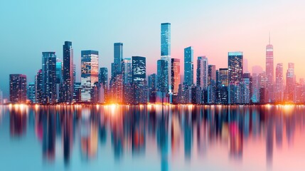 Fototapeta premium Dynamic business landscape at dawn a stunning digital artwork of city reflections