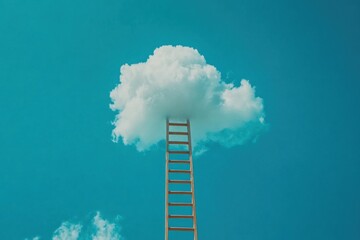 Wooden ladder rising into puffy white cloud