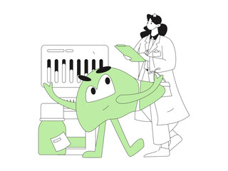 National Liver Protection Day Medical Characters Flat Vector Concept Operation Hand Drawn Illustration
