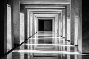 Endless marble hallway with geometric light