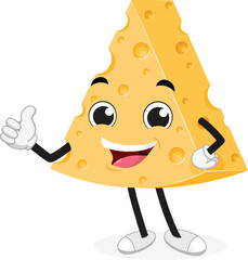 Cheese Cartoon Character, Suitable for children's books, sticker, and mascot isolated on white backgrounds