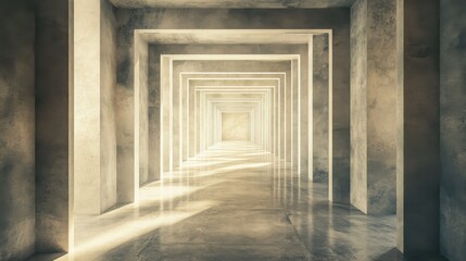 Warm light corridor in surreal architecture