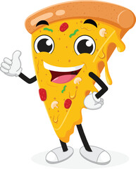 Pizza Cartoon Character, Suitable for children's books, sticker, and mascot isolated on white backgrounds