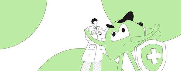 National Liver Protection Day Medical Characters Flat Vector Concept Operation Hand Drawn Illustration
