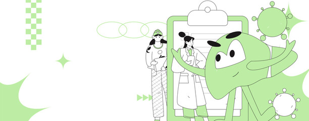 National Liver Protection Day Medical Characters Flat Vector Concept Operation Hand Drawn Illustration
