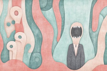 Nightmarish faceless figure in pastel environment