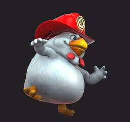 Fun 3D cartoon firefighter chicken