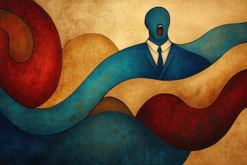 Dramatic surreal scream against abstract waves