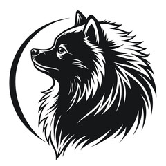 Monochrome Pomeranian Breed Silhouette With Circular Border, Elegant and Minimalist Style