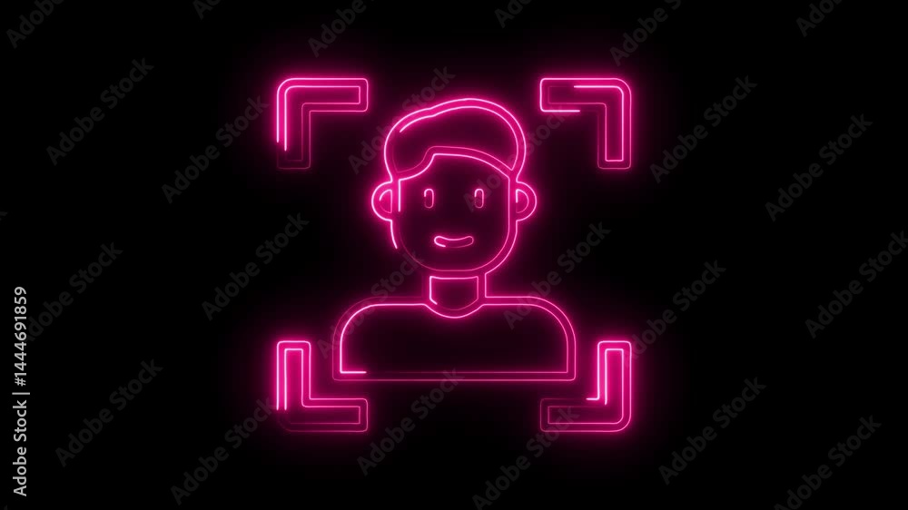 Aufkleber pink neon face recognition icon animation on black background user authentication concept biometric 