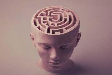 Top view of labyrinth mind in sculpture bust